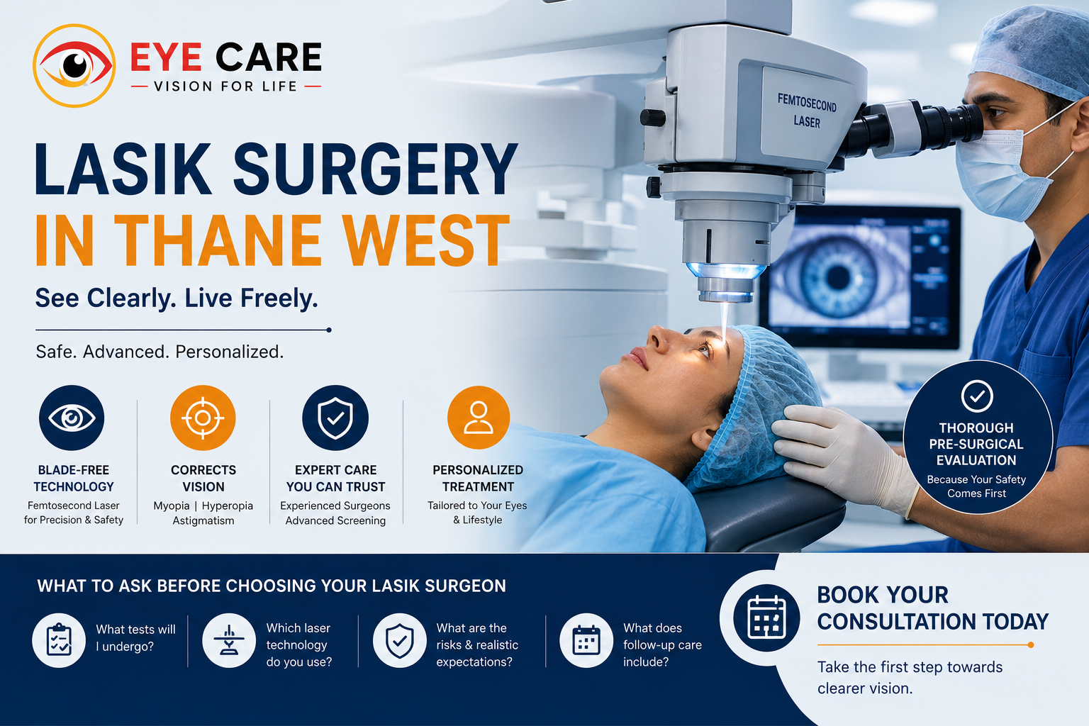LASIK Surgery in Thane West performed using advanced femtosecond laser technology for safe, precise, and blade-free vision correction.